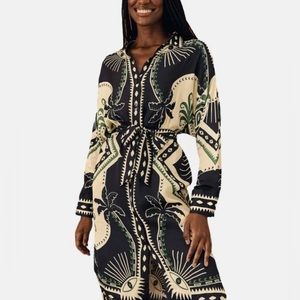 FARM Rio Belted printed satin shirt dress